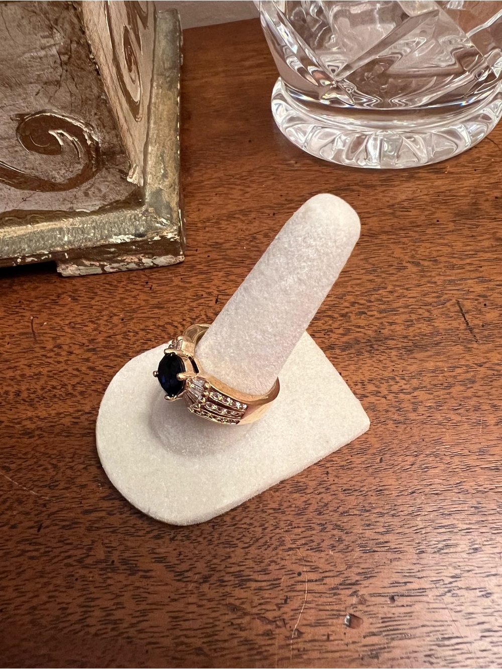 Gold-Tone Blue Sapphire Cocktail Ring - Picture 4 of 5